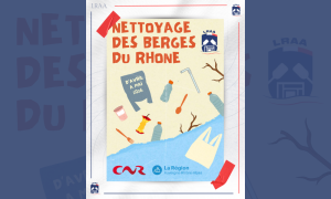 Affiche officielle de l'opération de nettoyage des berges du Rhône 2026 organisée par la LRAA et la Région Auvergne-Rhône-Alpes.