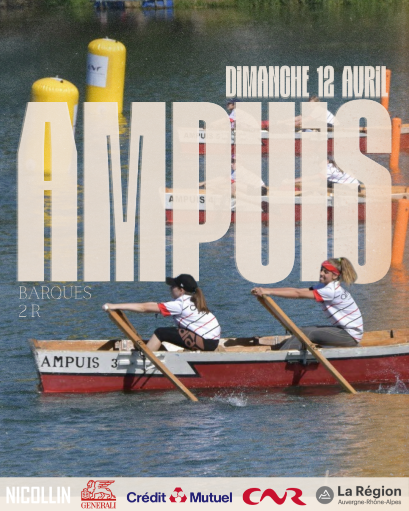 Compétition de barque de sauvetage à Ampuis le 12 avril 2026 organisée par la Ligue RAA. Rameurs en action sur le Rhône pour la première manche de la saison.