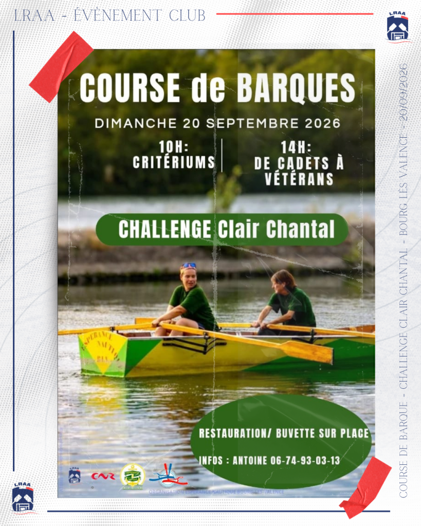 Affiche officielle de la course de barque du Challenge Clair Chantal à Bourg-lès-Valence le 20 septembre 2026.