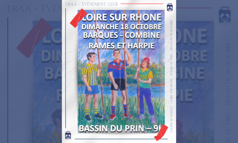 Affiche de la course de barques combiné rames et harpie organisée au Bassin du Prin à Loire-sur-Rhône le dimanche 18 octobre.