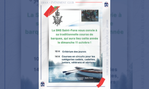 Affiche de la traditionnelle course de barques organisée par la SNS Saint-Fons à la Maison de l'Eau le 11 octobre.