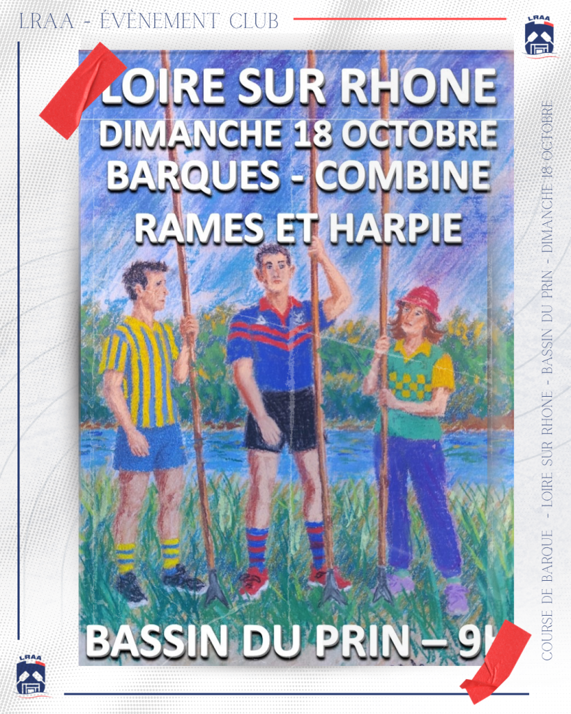 Affiche de la course de barques combiné rames et harpie organisée au Bassin du Prin à Loire-sur-Rhône le dimanche 18 octobre.